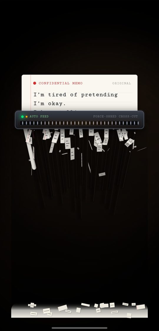 The shredder effect feeding a typed note into a shredder